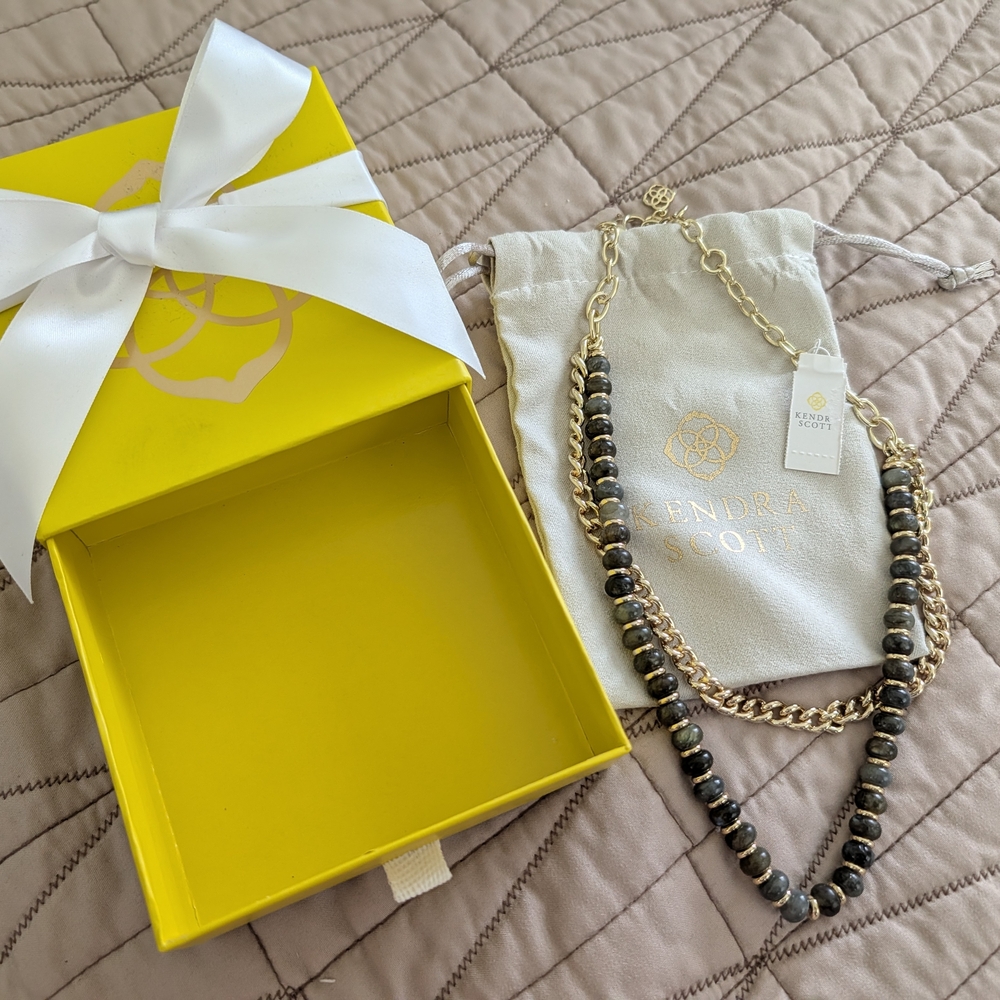 Kendra Scott Rebecca Gold-Tone Necklace with Gray Beads